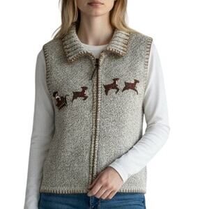 Vintage Christmas Sweater Vest XL Santa Sleigh Reindeer Holiday Hand Embroidered